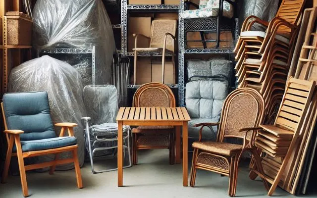 Hagemøbler som klargjøres for vinterlagring